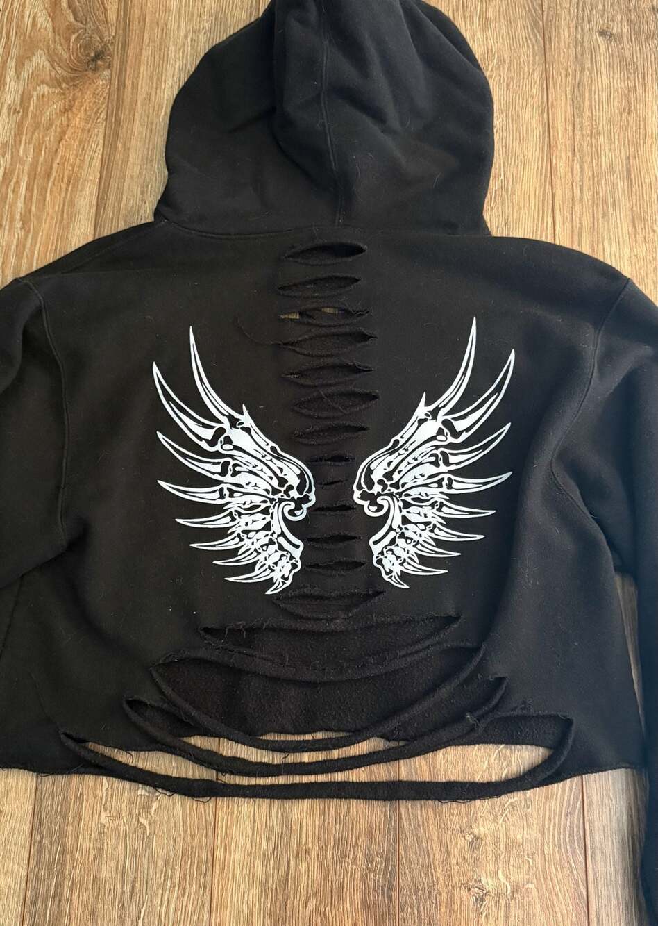 The Drive Clothing Free Soul Distressed Skeleton Wing Cropped Hoodie-S